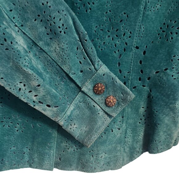 Saguaro Turquoise Laser Cut Suede Leather Jacket Size Small - Picture 2 of 11